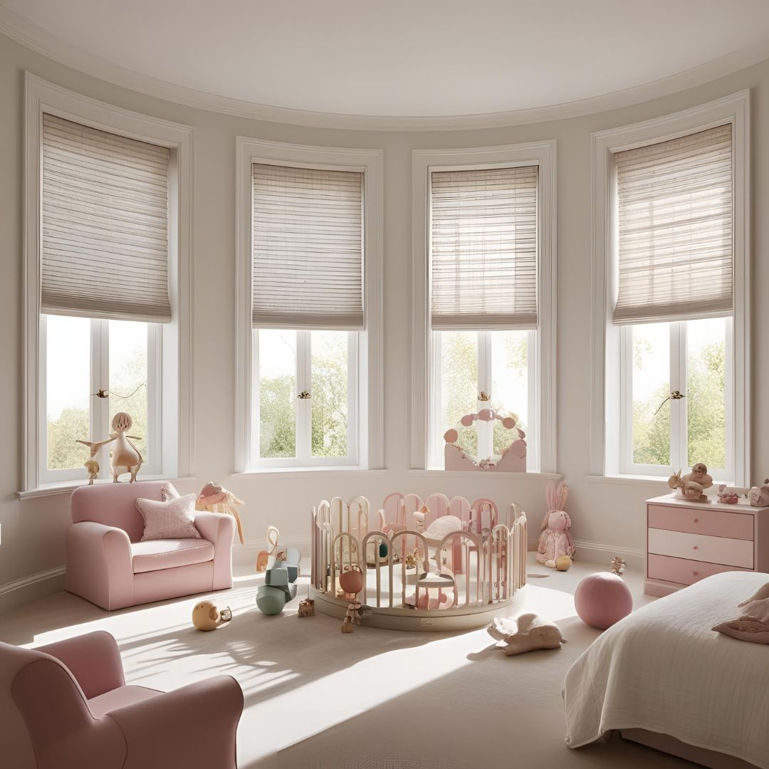 Sunlight through blinds in a well kept living room